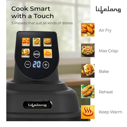 Lifelong Dual Glass Basket Air Fryer | Interchangeable Borosilicate Glass Bowls (4.1L, 1.6L) with Lids | 1500W, 5 Preset, Non-Slip Silicone Mat, DIY Mode, Toxin Free, No Coatings, 360° Air Circulation