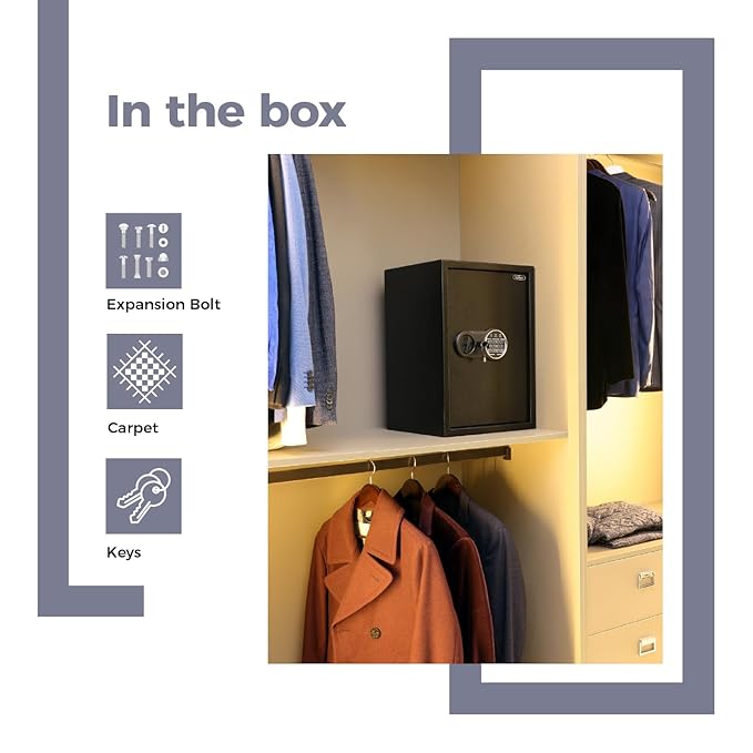 Lifelong 56 L Digital Safe Locker Box For Home & Office | Essential Smart Home Locker For Gold, Jewellery, Cash | Tijori Box | Electoric Keypad & Keys | Wardrobe Compatible, 1 Yr Warranty, Black