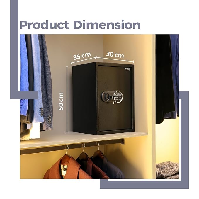 Lifelong 56 L Digital Safe Locker Box For Home & Office | Essential Smart Home Locker For Gold, Jewellery, Cash | Tijori Box | Electoric Keypad & Keys | Wardrobe Compatible, 1 Yr Warranty, Black