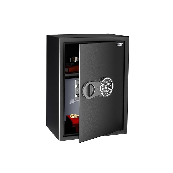 Lifelong 56 L Digital Safe Locker Box For Home & Office | Essential Smart Home Locker For Gold, Jewellery, Cash | Tijori Box | Electoric Keypad & Keys | Wardrobe Compatible, 1 Yr Warranty, Black