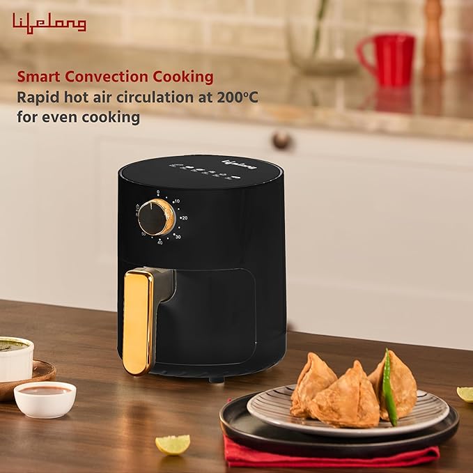 Lifelong 2.5L Air Fryer For Home-800W Small Airfryer Machine To Fry,Bake&Roast With Timer Control-Oil Free Fryer Machine-Electric Air-Fryer With 360° Hot Air Circulation Technology (Llhf26),Black
