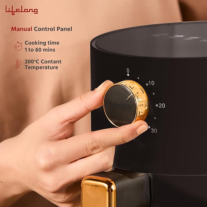 Lifelong 2.5L Air Fryer For Home-800W Small Airfryer Machine To Fry,Bake&Roast With Timer Control-Oil Free Fryer Machine-Electric Air-Fryer With 360° Hot Air Circulation Technology (Llhf26),Black