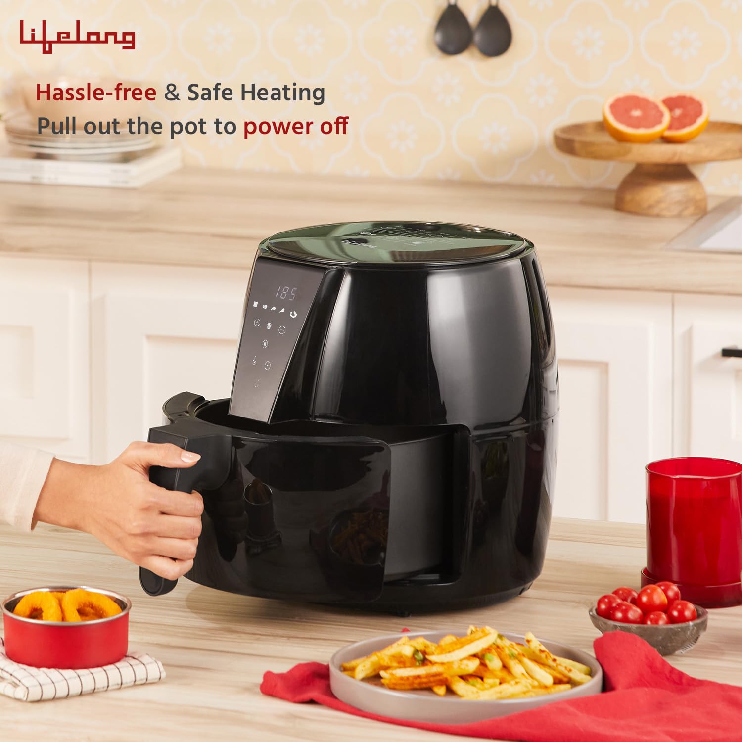 Lifelong Air Fryer | 1 Year Warranty | 1350W, 4.2L, Air Fryer for Home, Digital Air-Fryer with 6 Presets, Hot Air Circulation, Temperature & Timer Control, Up to 90% Less Oil Usage (Black)