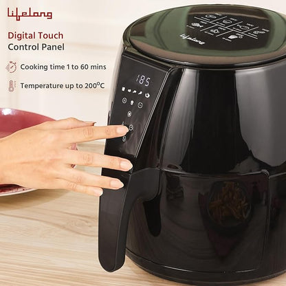 Lifelong Air Fryer | 1 Year Warranty | 1350W, 4.2L, Air Fryer for Home, Digital Air-Fryer with 6 Presets, Hot Air Circulation, Temperature & Timer Control, Up to 90% Less Oil Usage (Black)