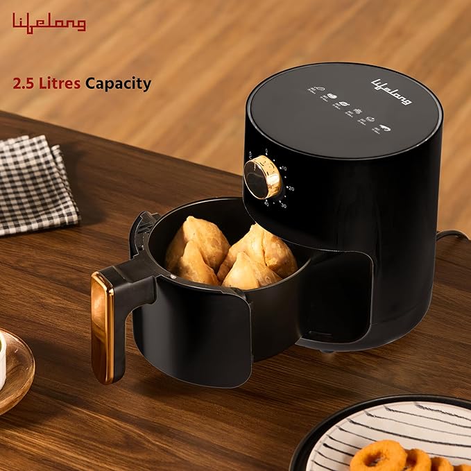 Lifelong 2.5L Air Fryer For Home-800W Small Airfryer Machine To Fry,Bake&Roast With Timer Control-Oil Free Fryer Machine-Electric Air-Fryer With 360° Hot Air Circulation Technology (Llhf26),Black