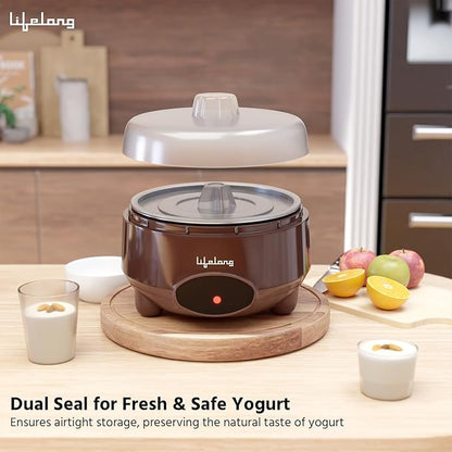 Lifelong Yogurt & Curd Maker for Home | Automatic Curd Maker with Auto Temperature Regulation | Electric Probiotic Yogurt Maker Machine for Kitchen (1 Litre) | 304 Stainless Steel Container (LLECM09)