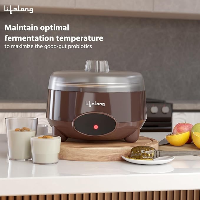 Lifelong Yogurt & Curd Maker for Home | Automatic Curd Maker with Auto Temperature Regulation | Electric Probiotic Yogurt Maker Machine for Kitchen (1 Litre) | 304 Stainless Steel Container (LLECM09)