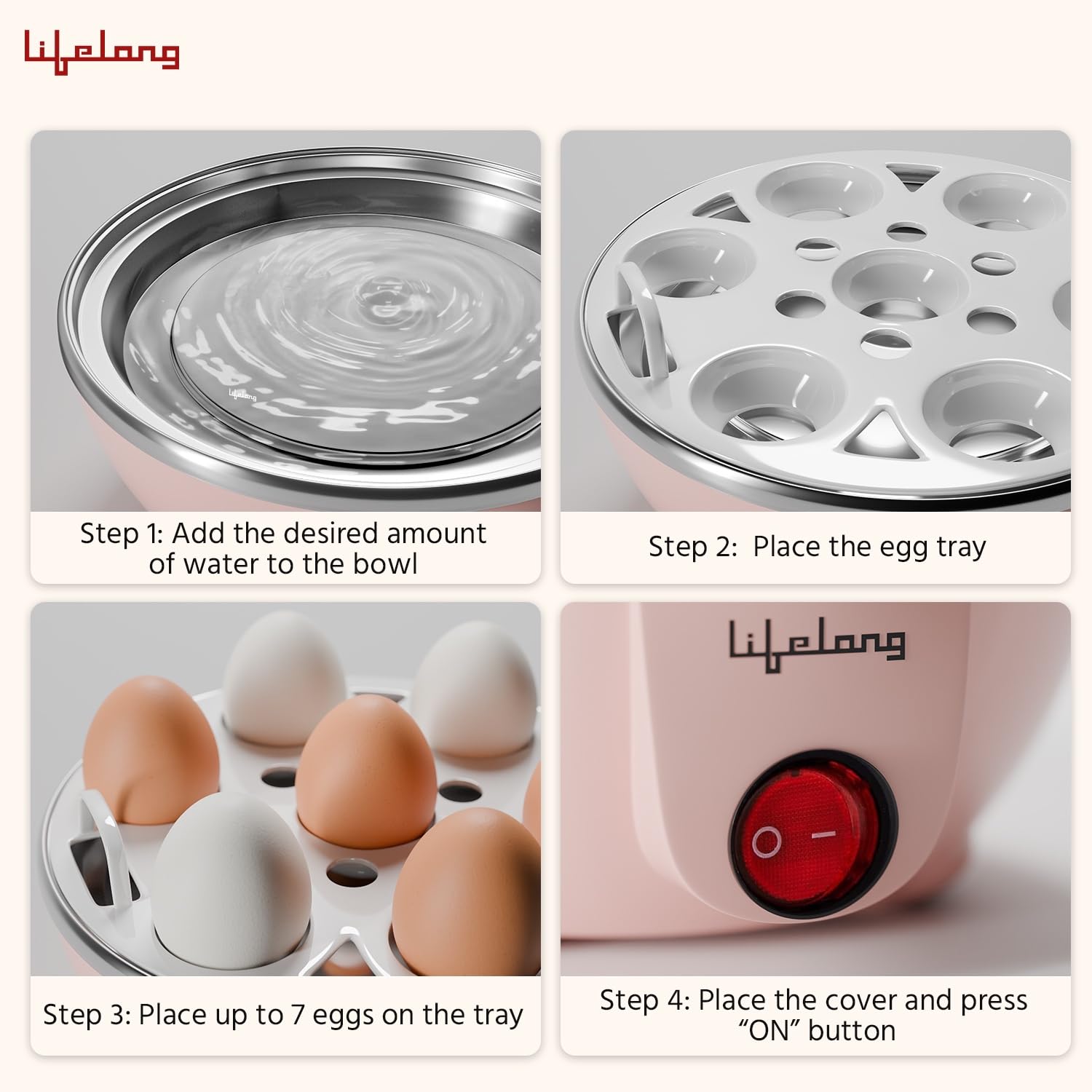Lifelong Plastic Egg Boiler for 7 Eggs, 350 Watt|3 Boiling Modes Hard, Medium &|Multipurpose One Touch Operation Egg Poacher & Electric Egg Boiler Machine|Automatic & Over Heat Protection (LLEEB09)