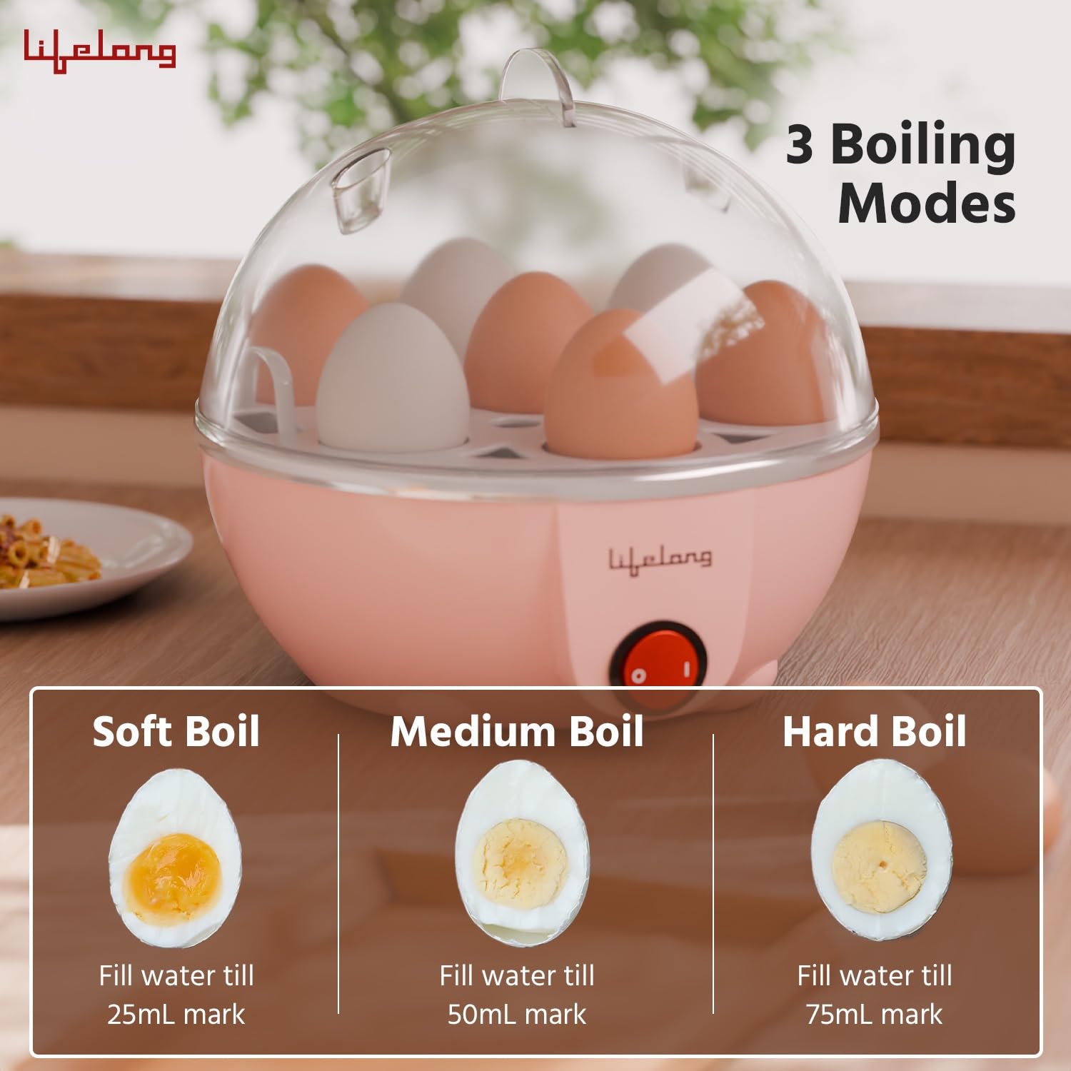 Lifelong Plastic Egg Boiler for 7 Eggs, 350 Watt|3 Boiling Modes Hard, Medium &|Multipurpose One Touch Operation Egg Poacher & Electric Egg Boiler Machine|Automatic & Over Heat Protection (LLEEB09)