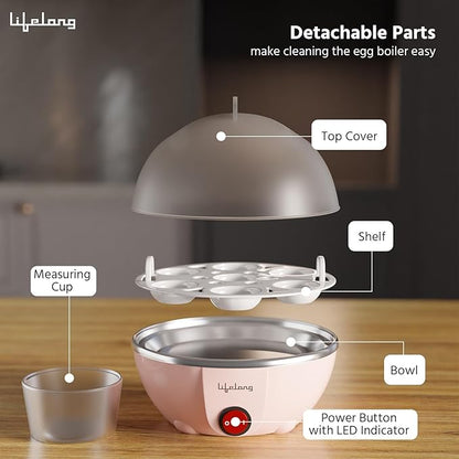 Lifelong Plastic Egg Boiler for 7 Eggs, 350 Watt|3 Boiling Modes Hard, Medium &|Multipurpose One Touch Operation Egg Poacher & Electric Egg Boiler Machine|Automatic & Over Heat Protection (LLEEB09)