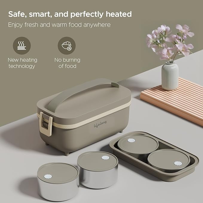 Lifelong Electric Lunch Box | Food Warmer | Set of 4 (2pcs 300ml + 2pcs 175ml) Retains Nutrients & Keeps Food Fresh |Radiation-Free, Plug-and-Heat |Portable, Durable, Shock-Proof | Hot Meals (LLELB01)