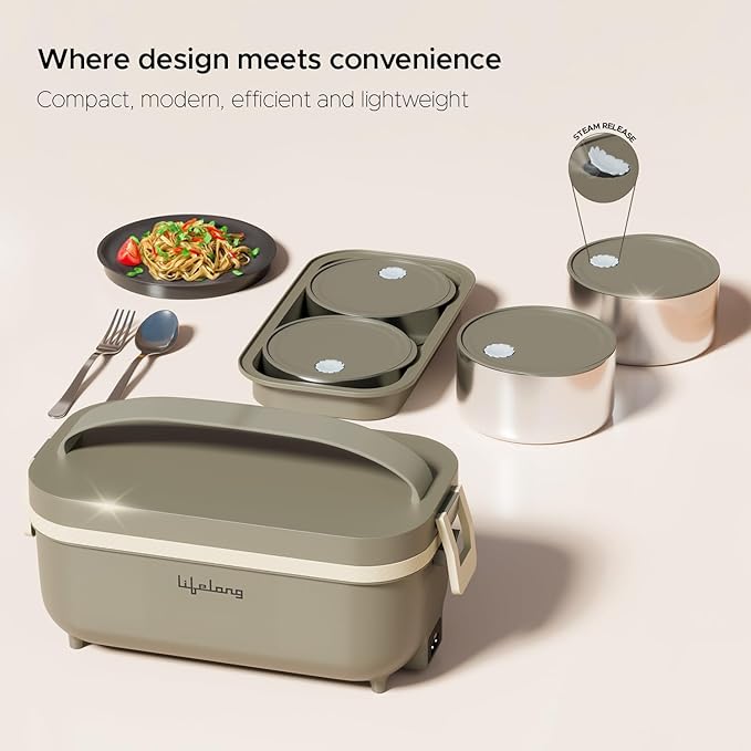 Lifelong Electric Lunch Box | Food Warmer | Set of 4 (2pcs 300ml + 2pcs 175ml) Retains Nutrients & Keeps Food Fresh |Radiation-Free, Plug-and-Heat |Portable, Durable, Shock-Proof | Hot Meals (LLELB01)