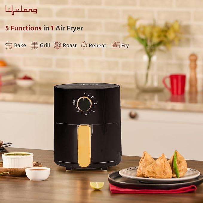 Lifelong 2.5L Air Fryer For Home-800W Small Airfryer Machine To Fry,Bake&Roast With Timer Control-Oil Free Fryer Machine-Electric Air-Fryer With 360° Hot Air Circulation Technology (Llhf26),Black