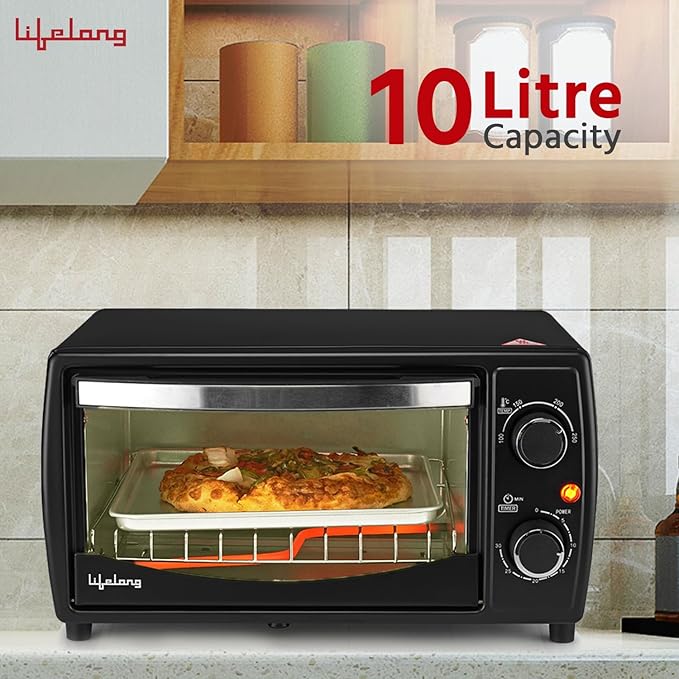 Lifelong OTG 10 Litre - Electric Oven Toaster Griller for Kitchen- 1000 W Auto Shut Off & 30 Minute Timer Control - Machine for Baking Pizza, Cake, Grilling Chicken & Toasting Bread at Home