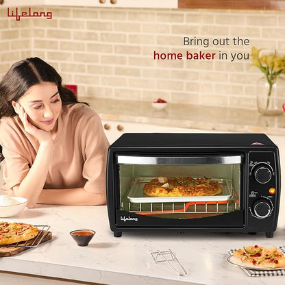 Lifelong OTG 10 Litre - Electric Oven Toaster Griller for Kitchen- 1000 W Auto Shut Off & 30 Minute Timer Control - Machine for Baking Pizza, Cake, Grilling Chicken & Toasting Bread at Home