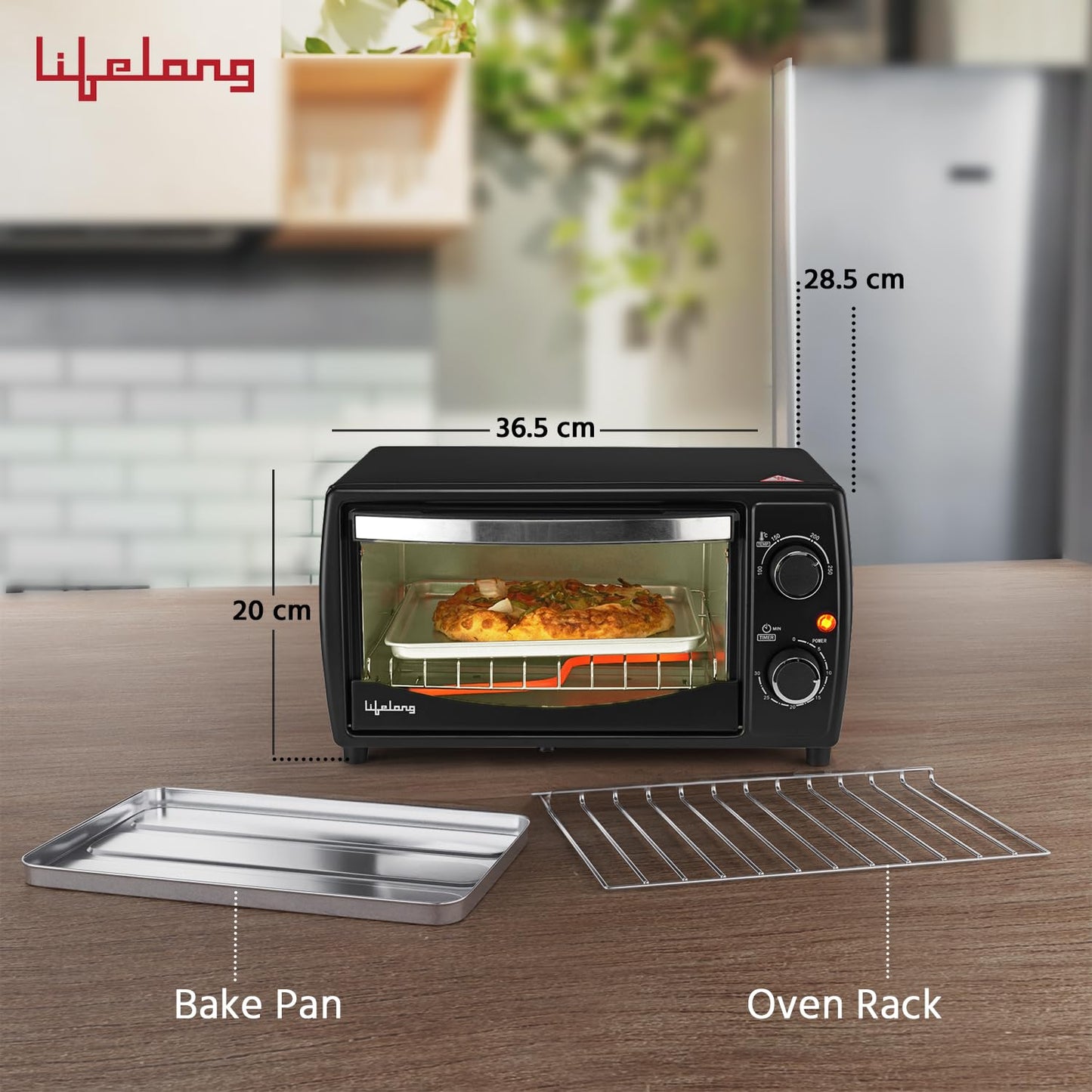 Lifelong OTG 10 Litre - Electric Oven Toaster Griller for Kitchen- 1000 W Auto Shut Off & 30 Minute Timer Control - Machine for Baking Pizza, Cake, Grilling Chicken & Toasting Bread at Home