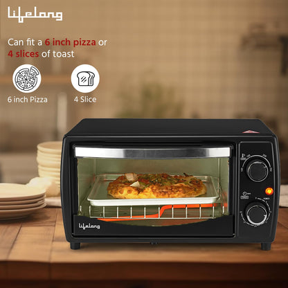 Lifelong OTG 10 Litre - Electric Oven Toaster Griller for Kitchen- 1000 W Auto Shut Off & 30 Minute Timer Control - Machine for Baking Pizza, Cake, Grilling Chicken & Toasting Bread at Home