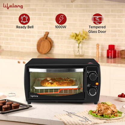 Lifelong OTG 10 Litre - Electric Oven Toaster Griller for Kitchen- 1000 W Auto Shut Off & 30 Minute Timer Control - Machine for Baking Pizza, Cake, Grilling Chicken & Toasting Bread at Home