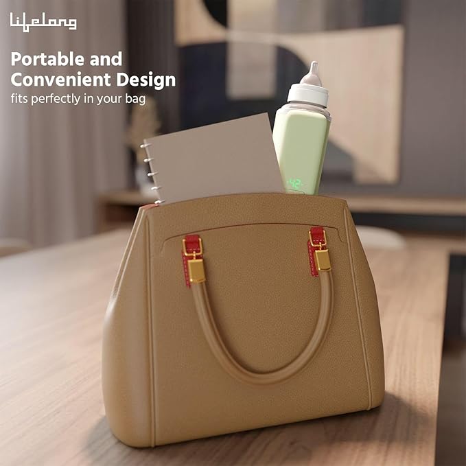 Lifelong Portable Bottle Warmer for Babies|USB Rechargeable|6 Temperature Settings with Display|Baby Feeding Bottle Warmer for Travel |Also Charge from Powerbanks (Llebw09),Green