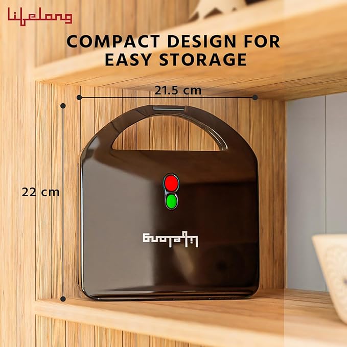 Lifelong Sandwich Griller 750 W, Classic Pro - Auto Cut off & Power Indicator | Sandwich Maker with 4 Slice Non-Stick | Fixed Plates for Sandwiches at Home with 1 Year Warranty (Black)