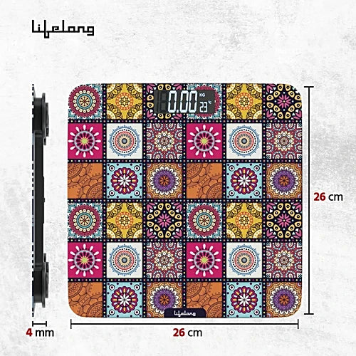 Lifelong Mystical Weight Machine - Multicolour|Digital Weight Machine for Body Weight|Thick Tempered Glass with LCD Display|Bathroom Weighing Scale