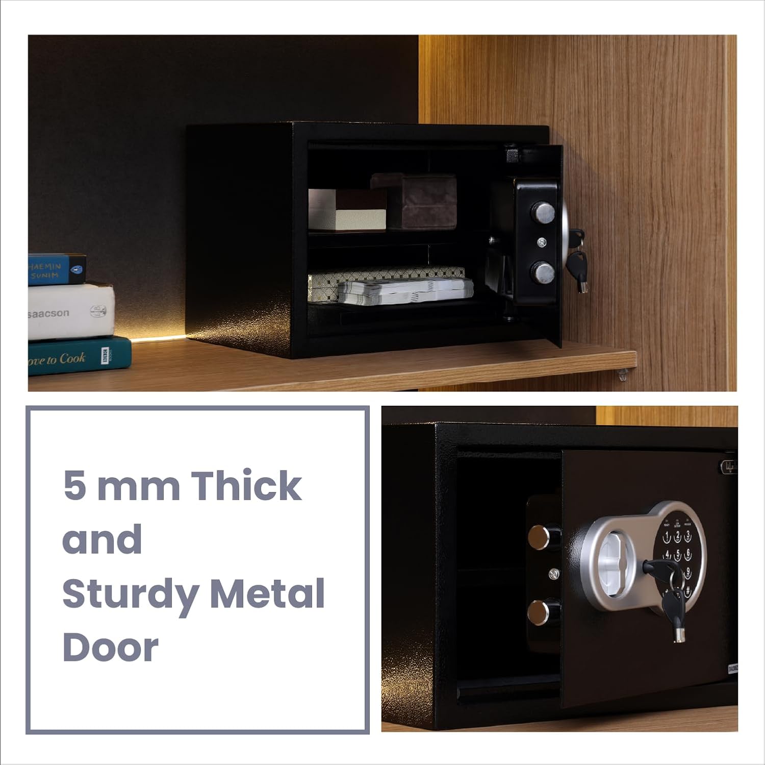 Lifelong 22 L Carbon Steel Digital Safe Locker Box For Home & Office | Inbuilt LED Light | Essential Smart Home Locker for Gold, Jewellery, Cash | Tijori Box, Wardrobe Compatible, 1 Yr Warranty, Black