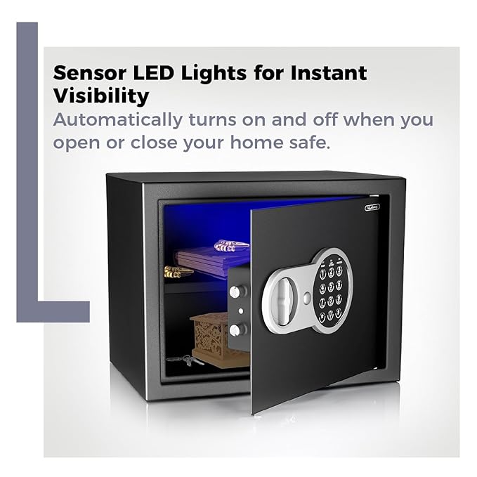 Lifelong 34 L Carbon Steel Digital Safe Locker Box For Home & Office | Inbuilt LED Light | Essential Smart Home Locker for Gold, Jewellery, Cash | Tijori Box, Wardrobe Compatible, 1 Yr Warranty, Black