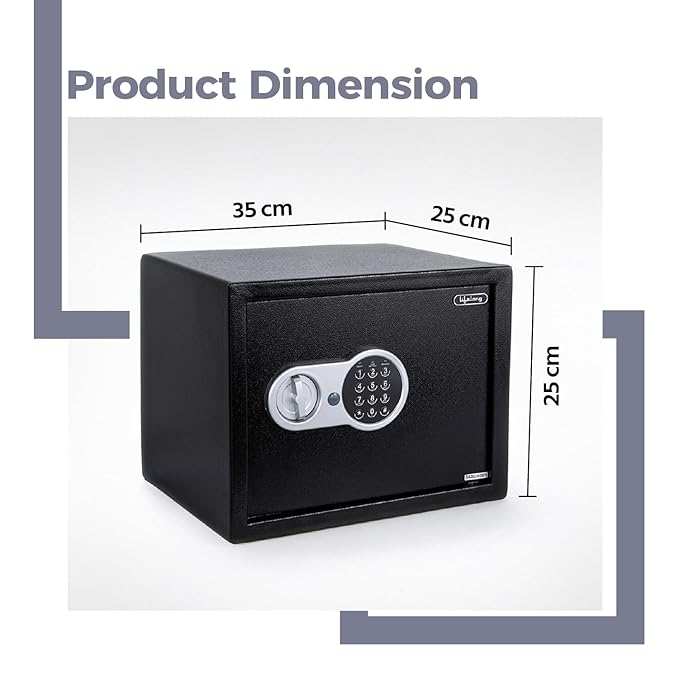 Lifelong 22 L Carbon Steel Digital Safe Locker Box For Home & Office | Inbuilt LED Light | Essential Smart Home Locker for Gold, Jewellery, Cash | Tijori Box, Wardrobe Compatible, 1 Yr Warranty, Black