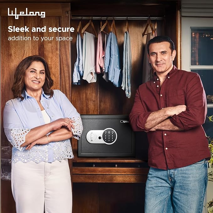 Lifelong 22 L Carbon Steel Digital Safe Locker Box For Home & Office | Inbuilt LED Light | Essential Smart Home Locker for Gold, Jewellery, Cash | Tijori Box, Wardrobe Compatible, 1 Yr Warranty, Black