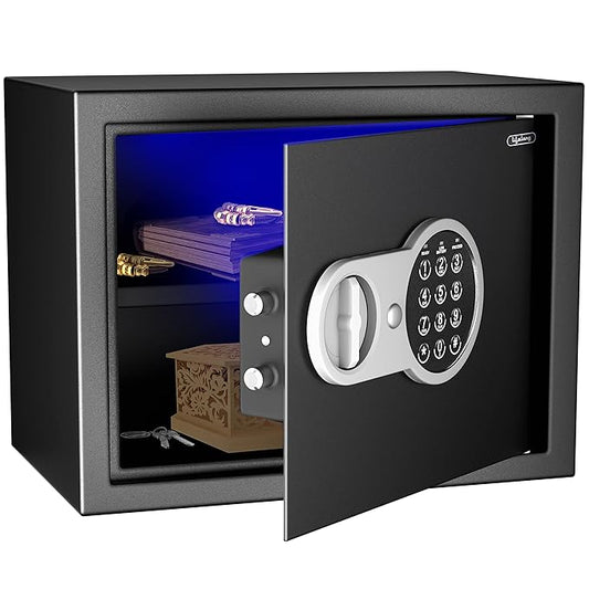 Lifelong 22 L Carbon Steel Digital Safe Locker Box For Home & Office | Inbuilt LED Light | Essential Smart Home Locker for Gold, Jewellery, Cash | Tijori Box, Wardrobe Compatible, 1 Yr Warranty, Black