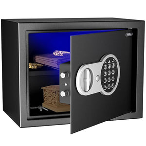 Lifelong 34 L Carbon Steel Digital Safe Locker Box For Home & Office | Inbuilt LED Light | Essential Smart Home Locker for Gold, Jewellery, Cash | Tijori Box, Wardrobe Compatible, 1 Yr Warranty, Black