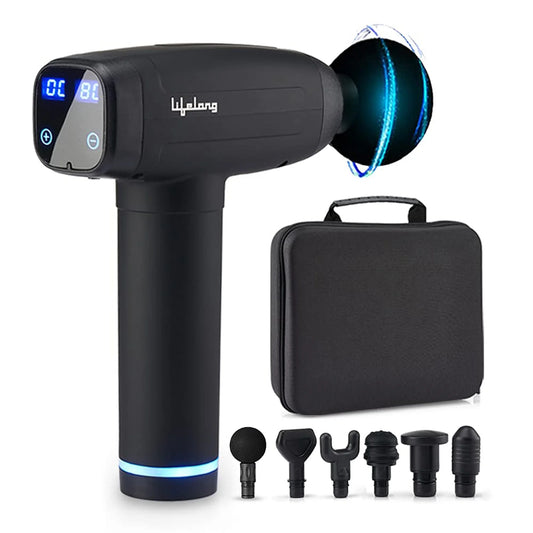 Lifelong LLGM09 Percussion Massage Gun for Pain Relief, Deep Tissue, 6 Speeds & 7 Massage Heads, Cordless, Quiet Operation for Neck, Shoulders, Back, Arms, Legs & Feet