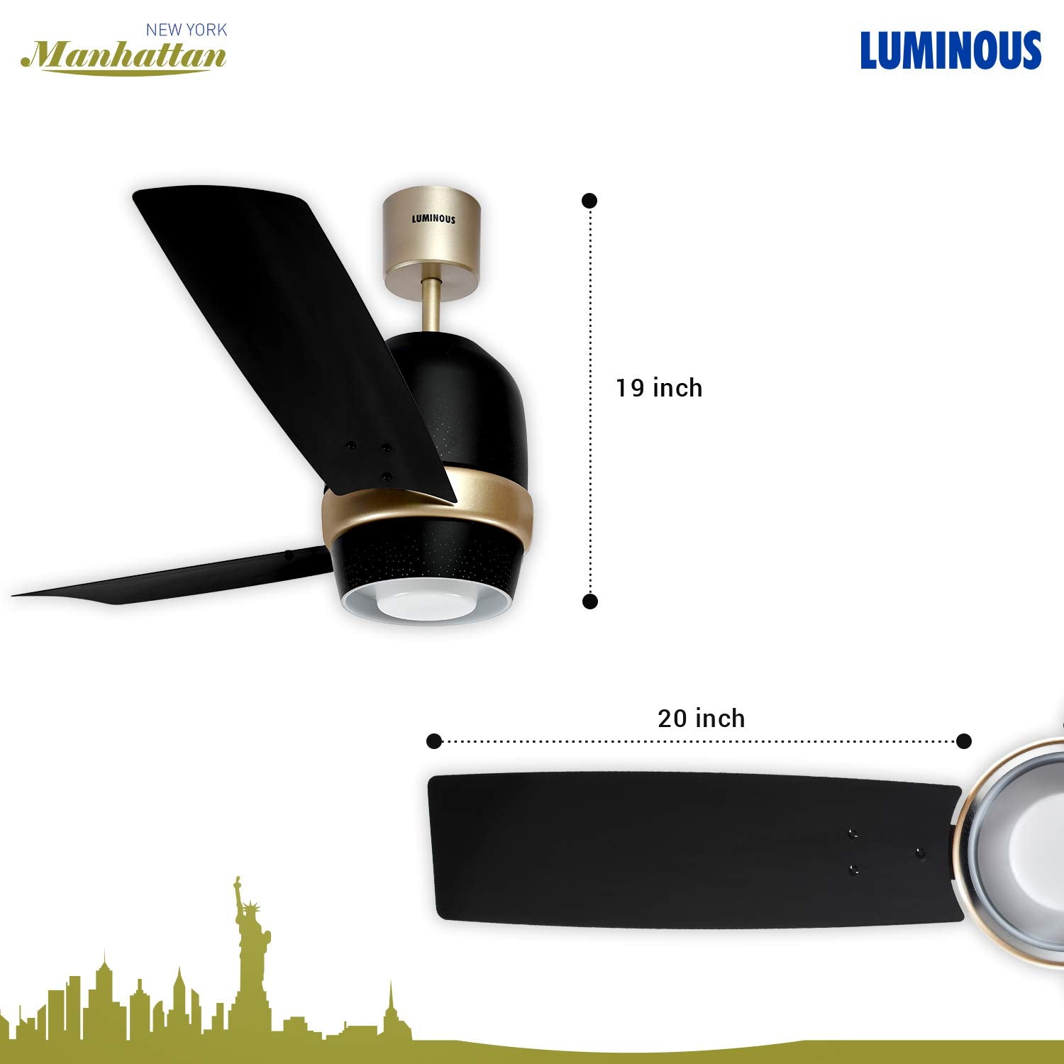 RR Signature New York Manhattan 1200 mm Ceiling Fan for Home and Office with LED light & IR Remote (5 year warranty, Night Sky,