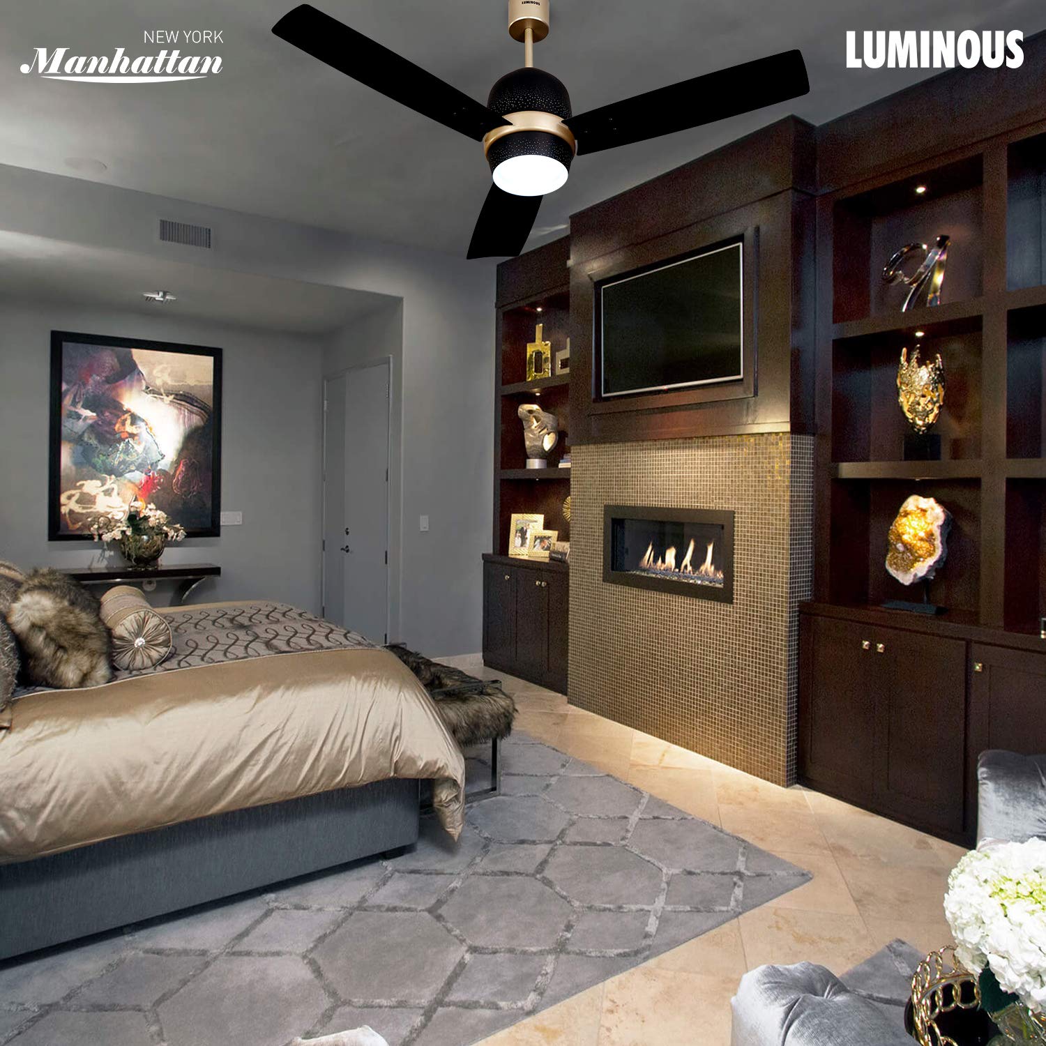 RR Signature New York Manhattan 1200 mm Ceiling Fan for Home and Office with LED light & IR Remote (5 year warranty, Night Sky,