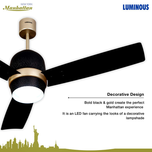 RR Signature New York Manhattan 1200 mm Ceiling Fan for Home and Office with LED light & IR Remote (5 year warranty, Night Sky,