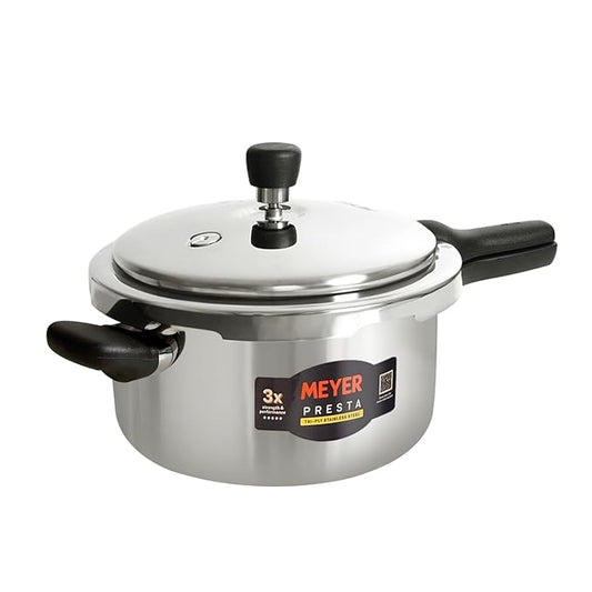 Meyer Presta Tri-Ply Stainless Steel Pressure Cooker 5.5L | Induction & Gas Compatible | ISI Certified | Outer Lid | 5 Years Warranty