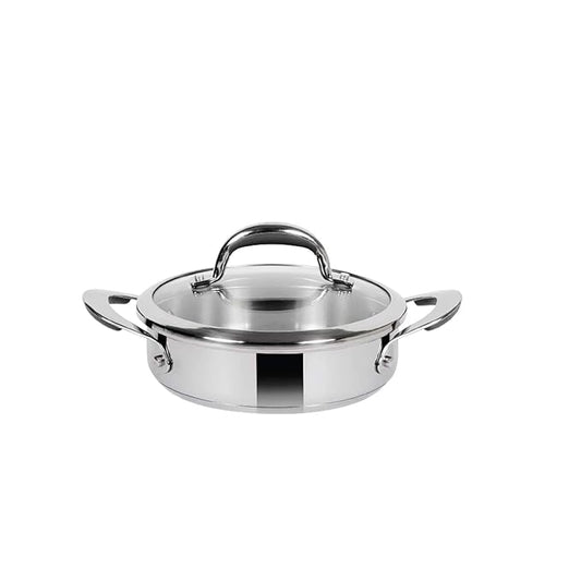 Meyer Select Nickel Free Stainless Steel Sauteuse with Glass Lid | Steel Saute Pan with Triply Base | Frying Pan with Lid | Gas and Induction Suitable | 20cm/ 1.56 Litre, Silver Visit the Meyer Store