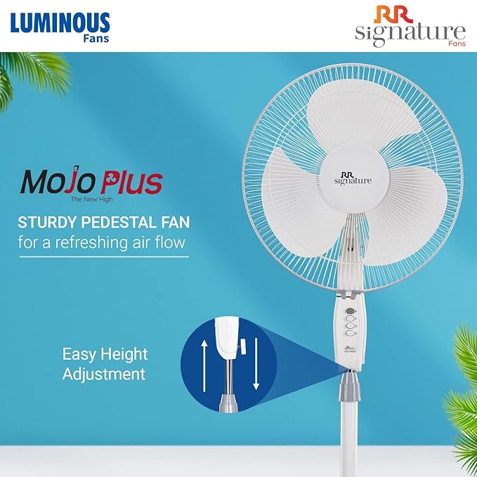 RR Signature Mojo Plus Pedestal Fan High Speed (White) I Stand Fan I 3 Year Warranty