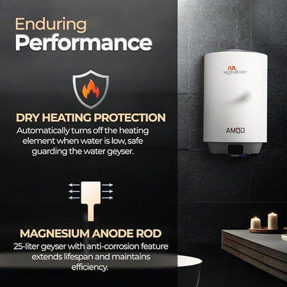 RR Signature Amod 10L Star Rated Storage Water Heater for Home | Glass Line Tank Geyser | 8 Bar, Suitable for High Rise |Thermal Cutout |Safety Valve 2 Yr Warranty on Product & 8 Yr on Tank by RR