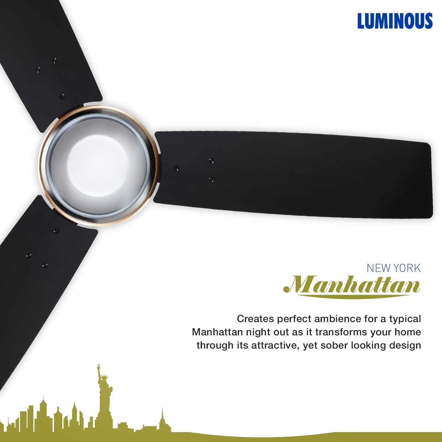 RR Signature New York Manhattan 1200 mm Ceiling Fan for Home and Office with LED light & IR Remote (5 year warranty, Night Sky,