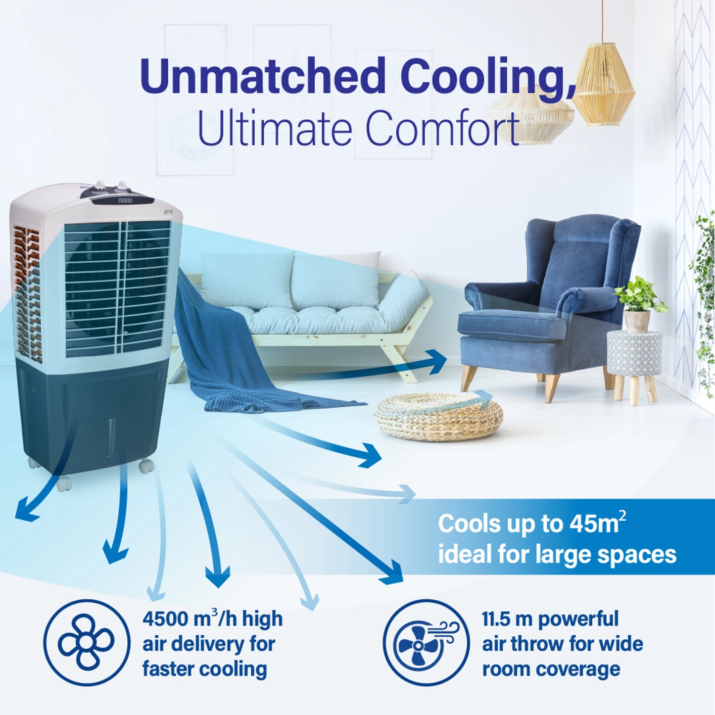 USHA Racer 95 L Desert Air Cooler |Grey & White, Racer 95|