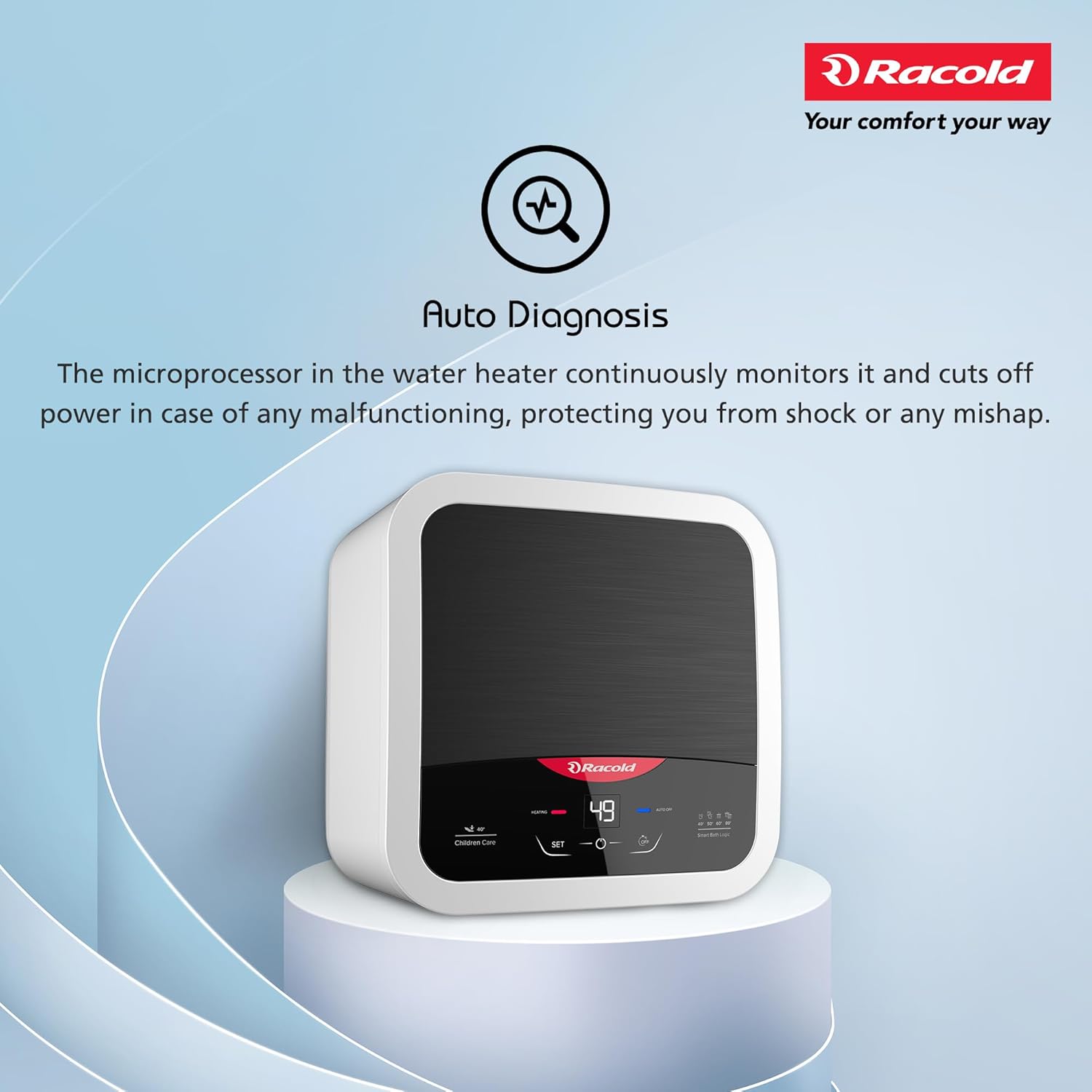 Racold Omnis DG 25L Vertical 5 Star Storage Water Heater (Geyser) Black Digital Display Touch Control Auto Diagnosis Suitable for High Rise Buildings Free Standard Installation & Pipes, Wall Mounting