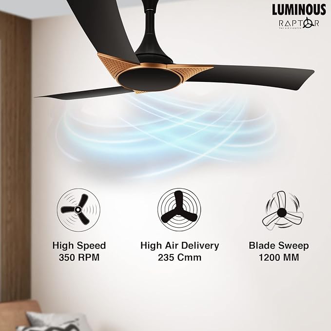 RR Signature Raptor 1200mm Ceiling Fan for Home and Office (2+3 Year Warranty, Black Copper)