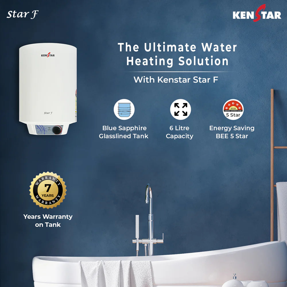 Kenstar Star F 25L 2kW Metal White Storage Water Heater | Glasslined Tank | With Free Pipe & Installation
