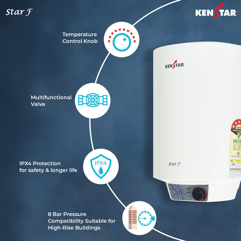 Kenstar Star F 25L 2kW Metal White Storage Water Heater | Glasslined Tank | With Free Pipe & Installation