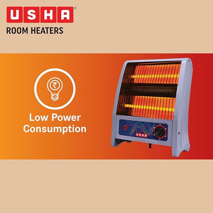 Usha 2 Rod 800 Watt Quartz Heater with Low Power Consumption and Tip Over Protection (4302, Grey)