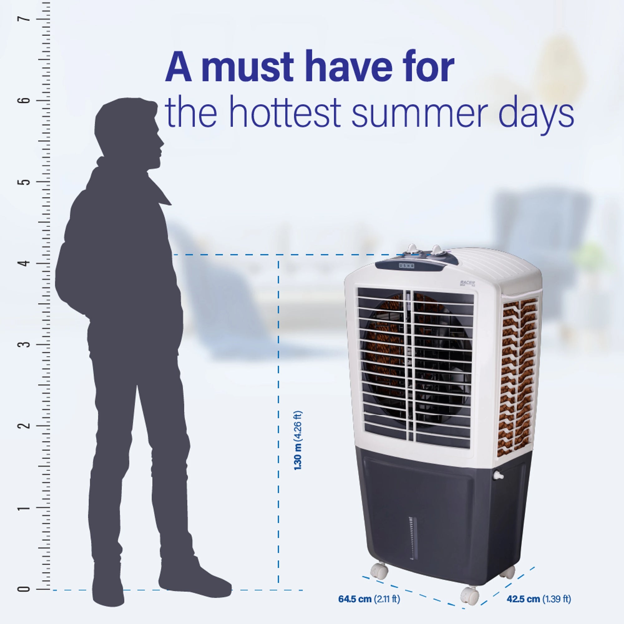 USHA Racer 95 L Desert Air Cooler |Grey & White, Racer 95|