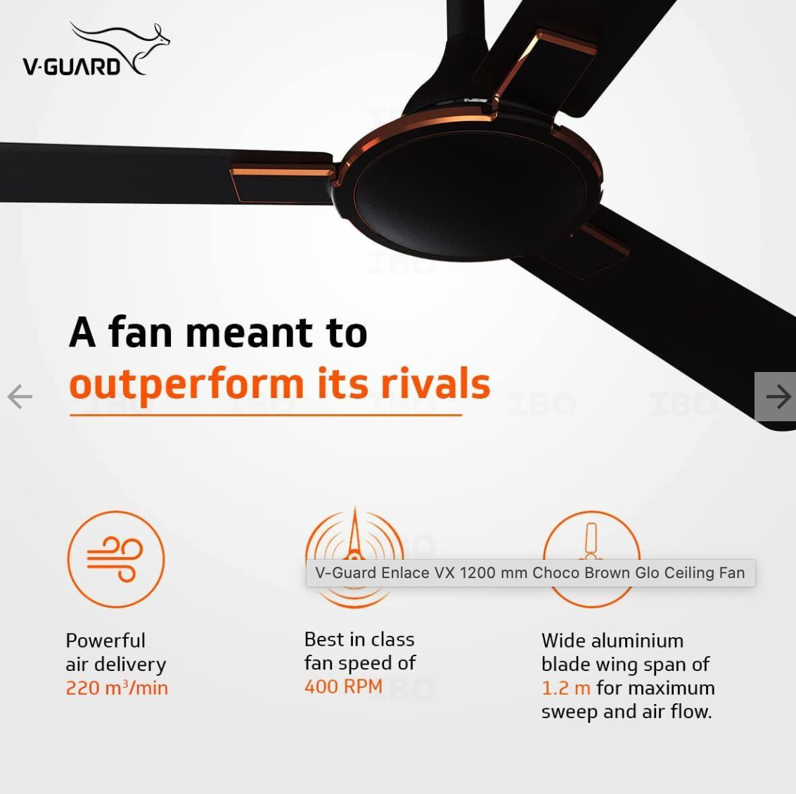 V-Guard Enlance VX Anti Dust High Speed Designer Ceiling Fan Energy Efficient 1200mm Sweep 340 RPM Speed 100% Copper Motor Dust Repellent Technology (CHOCO BROWN GLO)