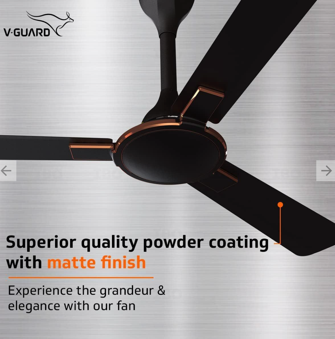 V-Guard Enlance VX Anti Dust High Speed Designer Ceiling Fan Energy Efficient 1200mm Sweep 340 RPM Speed 100% Copper Motor Dust Repellent Technology (CHOCO BROWN GLO)