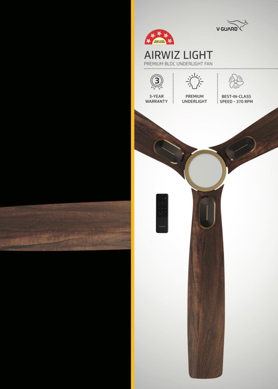 V-Guard AIRWIZ LIGHT PREMIUM HIGH SPEED | 6W LED UNDER LIGHT (48") 370 RPM with 3 Year Warranty BLDC Motor with Remote 1200 mm Ceiling Fan  (5 Star | Choco Teak Wood